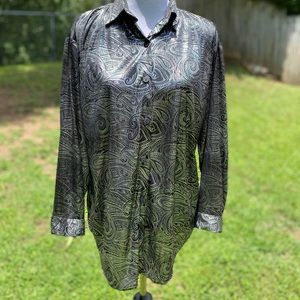 Vintage Cindy Collins Metalic Paisley print blouse